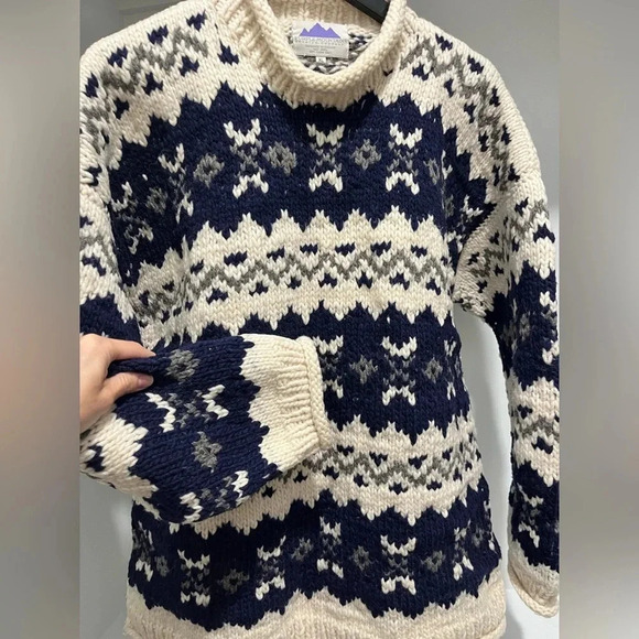 Vintage Handmade Global Rare sweater Mens/Womens Purple Mountain Co 100% wool XL - Picture 5 of 13